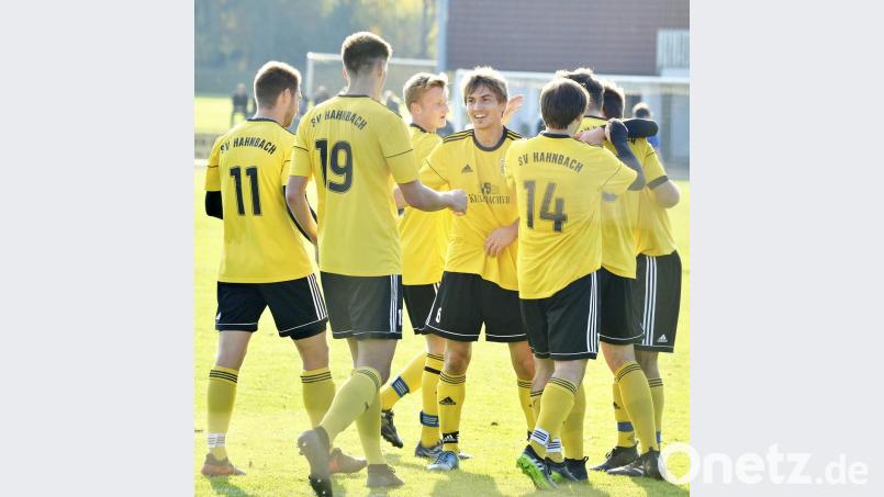 Grund zum Jubeln haben die Hahnbacher auch in dieser Saison: Der amtierende Bezirksliga-Meister ist zwei Spieltage vor Schluss Zweiter. Bild: Hubert Ziegler