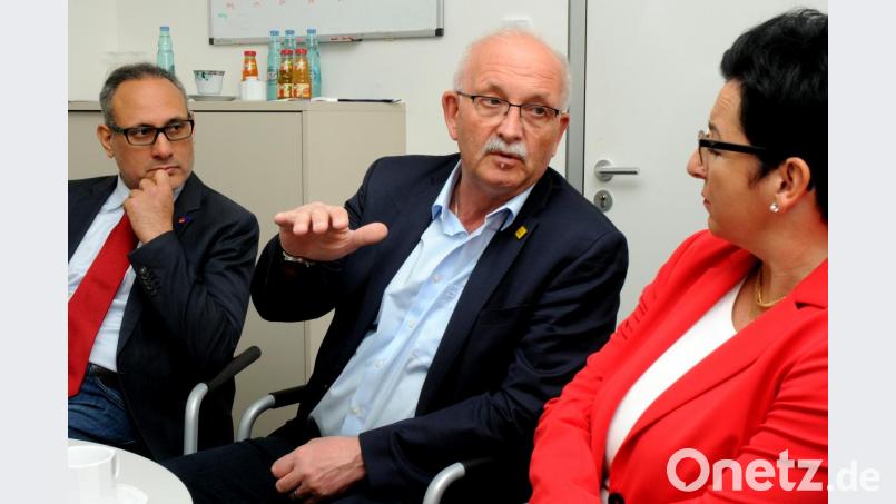 Redaktionsgespräch mit den SPD-Europa-Abgeordneten Ismail Ertug (von links), Udo Bullmann und OB-Kandidatin Birgit Fruth. Bild: Stephan Huber