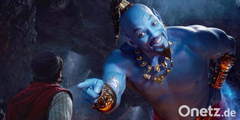 Will Smith (rechts) schlüpft für den Film Aladdin in die Rolle des blauen Flaschengeists Dschinni. Bild: Disney Enterprises Inc.