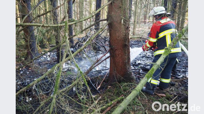 Bei Maxhütte stürzte am Sonntagnachmittag ein Doppeldecker ab und brannte total aus. Zwei Menschen wurden verletzt. Bild: bl