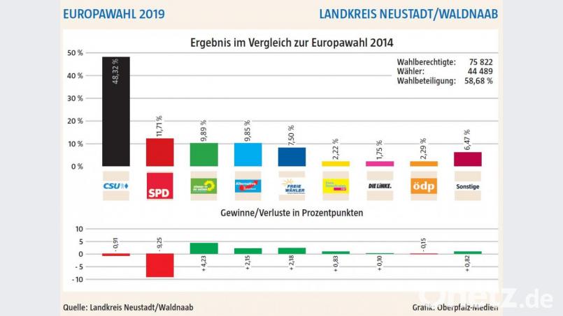 Die Ergebnisse der Europawahl im Landkreis Neustadt/WN. Bild: dnt_red