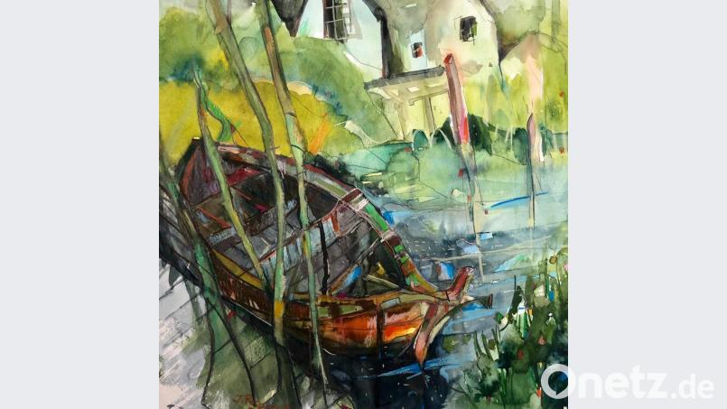 Das Bild von Inge Posorski trägt den Titel „Am Steg“. Die Werke der Künstlerin und dreier weiterer sind ab Freitag, 31. Mai, anlässlich des Kunstsommers in der Friedrichsburg ausgestellt. Bild: Inge Posorski