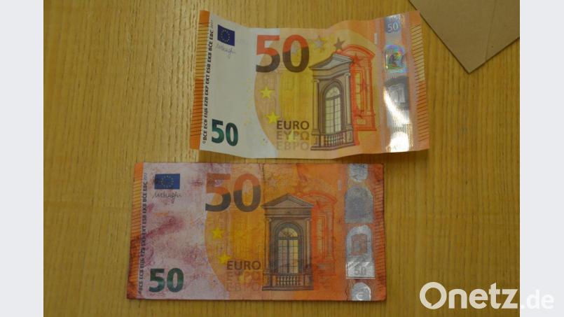 Oben echt, unten falsch: Mit diesem Schein zahlte ein 30-Jähriger Bild: ca