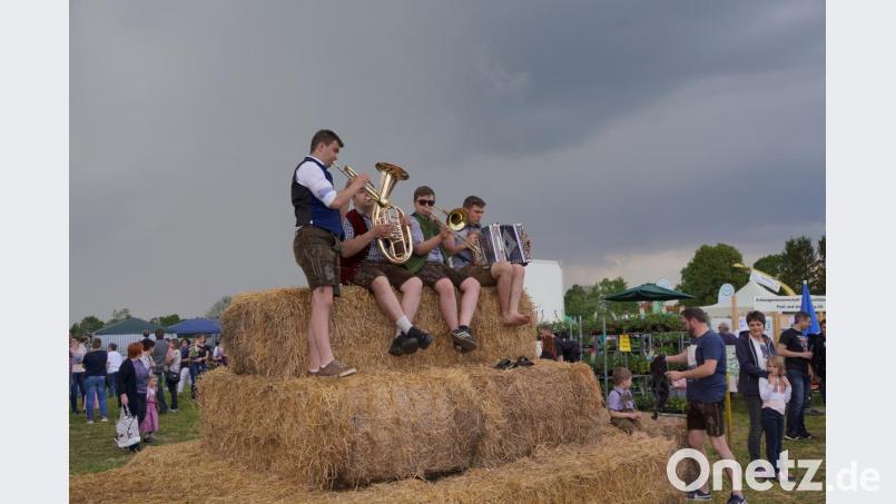 Die Waldthurner Hulzstoussboum spielen zur Freude aller Besucher auf den Strohballen. Bild: fvo