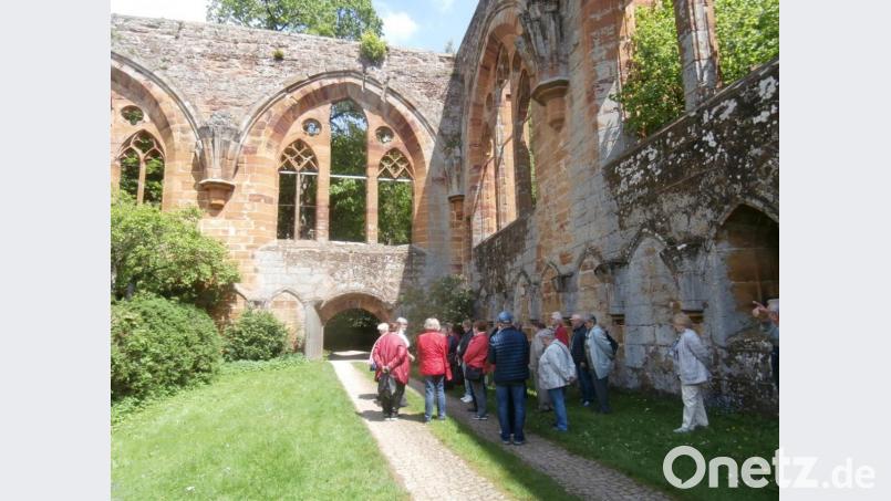 Die Ruine der ehemaligen Klosterkirche Gnadenberg beeindruckt die Senioren durch die Monumentalität der noch stehenden hohen Außenmauern und durch das gotische Maßwerk ihrer großflächigen Fensteröffnungen. Bild: jzk