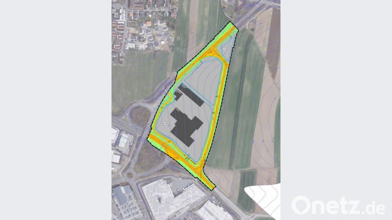 So soll die neue Gewerbefläche samt Autohaus im Kreuzungsbereich von AM30 und B 85 einmal ausschauen. Der Stadtrat hat darüber am Montag intensiv diskutiert. Grafik: Stadt Amberg