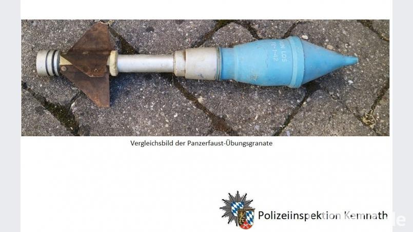 Ein Vergleichsbild einer Panzerfaustübungsgranate. Eine Frau aus dem Gemeindebereich Kemnath fand einen solchen Gegenstand beim Joggen und nahm ihn mit nach Hause. Bild: exb