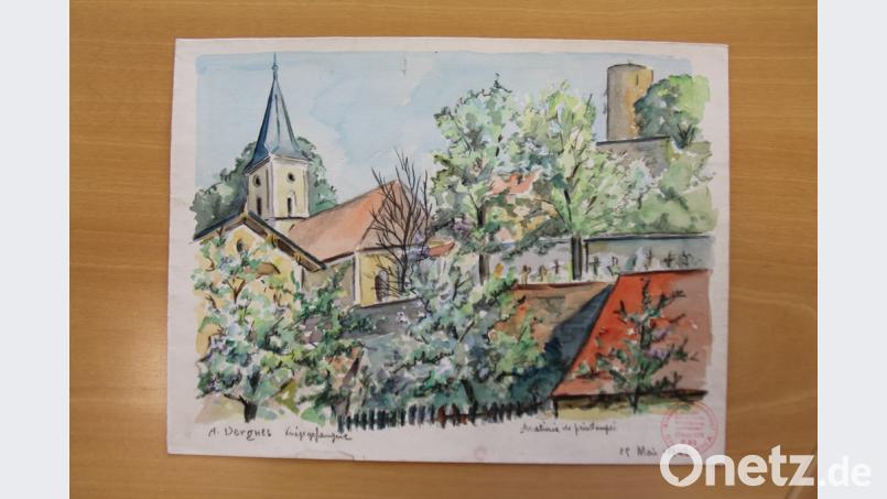 Von seinem Exil brachte der Soldat und Kriegsgefangene André Vergnes eine Fülle von Zeichnungen und Aquarellen mit in seine Heimat zurück. Viele Jahre schlummerten sie in seinem Atelier. Hier eine Ortsansicht von Thanstein mit Kirche und Burg. Bild: dl