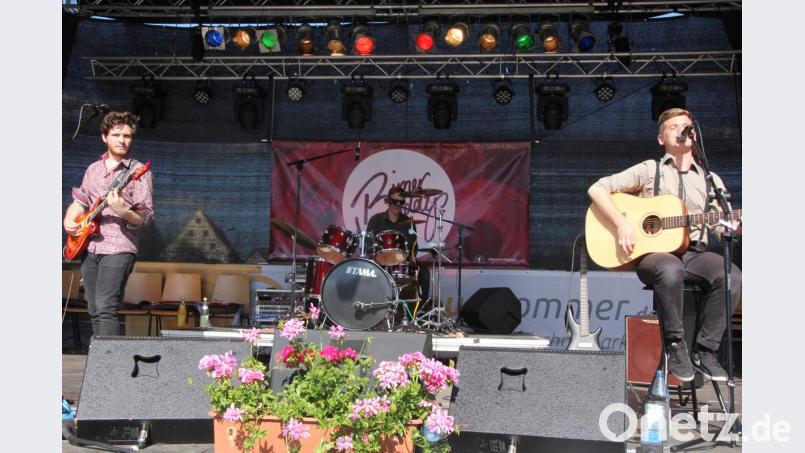 Die Nachwuchsband &quot;Birner Buddyboys&quot; mit Felix Werner, Alexandeer Ernst und Dominik Boll (von links) boten ein fulminantes Konzert auf der Seebühne im Fischhofpark Bild: kro