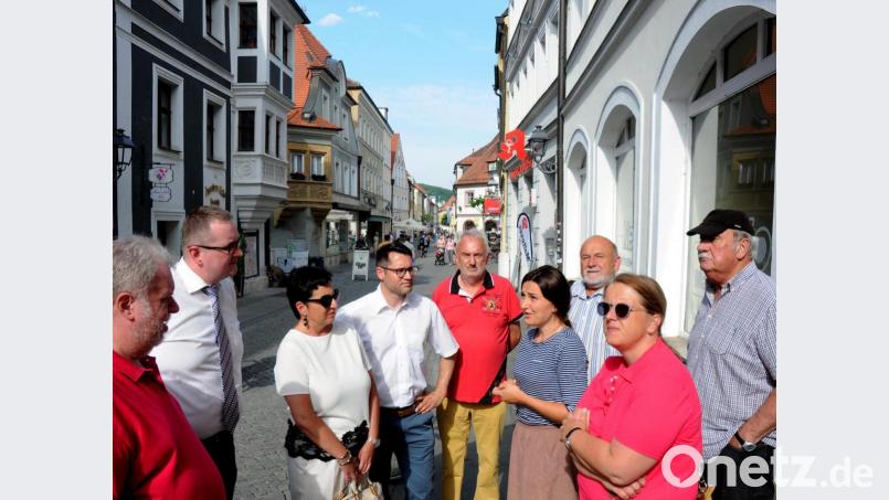 Die SPD in der Georgenstraße. Die Genossen um Fraktions-Chefin Birgit Fruth (Dritte von links) ließen sich von Altstadt-Kümmerin Verena Fitzgerald (Vierte von rechts) ein Update in Sachen Innenstadt-Entwicklung geben. Bild: Stephan Huber