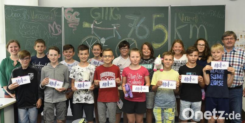 Sie hatten mit 765 Kilometern die höchste Gesamtzahl: die Klasse 6 c des Gregor-Mendel-Gymnasiums. Bild: Petra Hartl