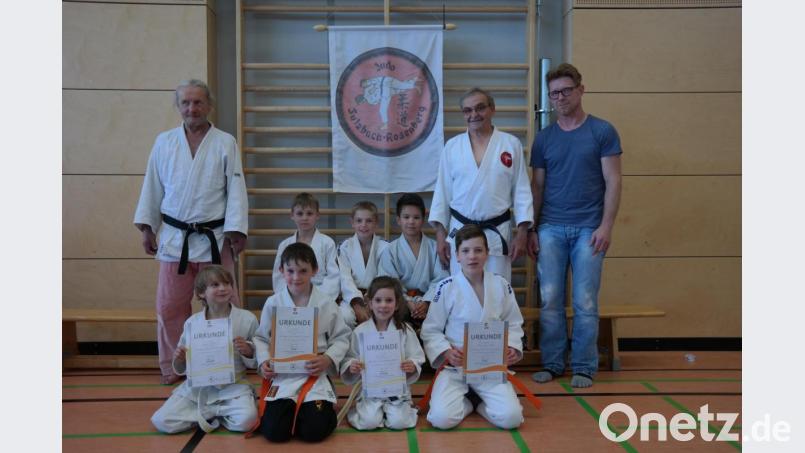 Die Teilnehmer an der Kyu-Prüfung mit ihren Übungspartnern sowie den Schiedsrichtern Gerd Brückner und Heinz-Ulrich Schmidt, bei denen Olaf Rockstroh aus Postbauer-Heng während seiner Prüfer-Ausbildung hospitierte. Bild: shu