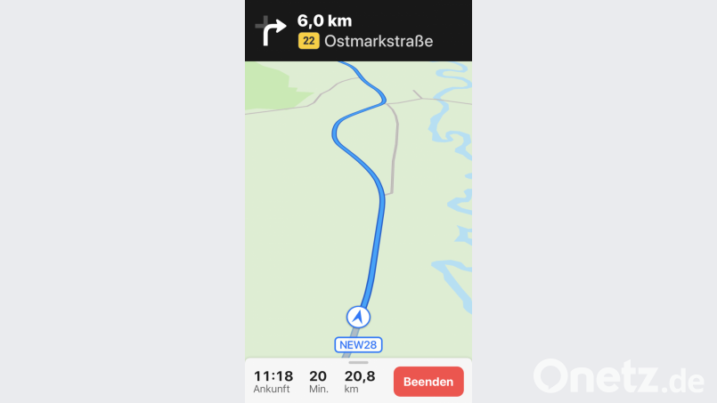 Der iPhone-Kartendienst hat bisher kein Problem mit der &quot;Ostmark&quot; als Bezeichnung für die Bundesstraße 22. Bei der gleichnamigen Kaserne wird der historisch belastete Begriff nun jedoch ausgetauscht. Bild: Stefan Zaruba