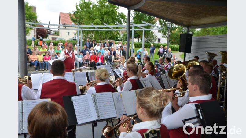 30 junge Musikanten geben einen wunderbaren Klangkörper ab, der die Zuhörer bei der Serenade im Generationenpark begeisterte. Bild: dob