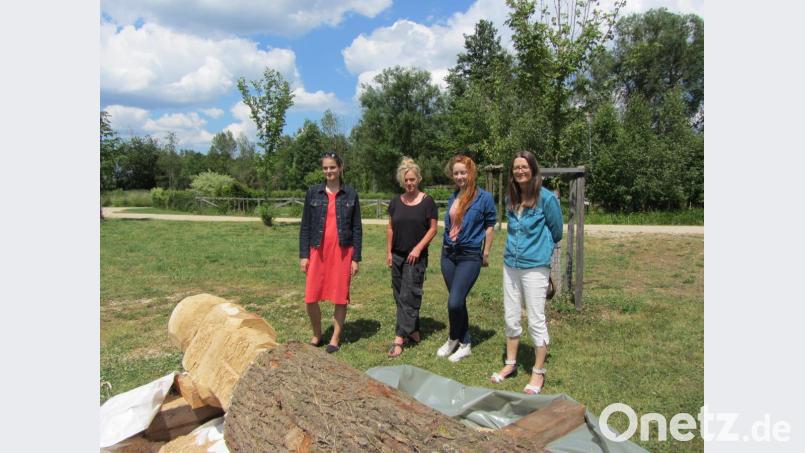Tereza Fišerova, Hanna Regina Uber, Katerina Kubalová und Herta Wimmer-Knorr (von links) erweitern in den nächsten zwei Wochen den Kunstpfad in den Vilsecker Vilsauen. Bild: aks