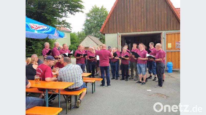 Der MGV-Chor beim Dorfsingen in Burkhardsrieth. Bild: tu