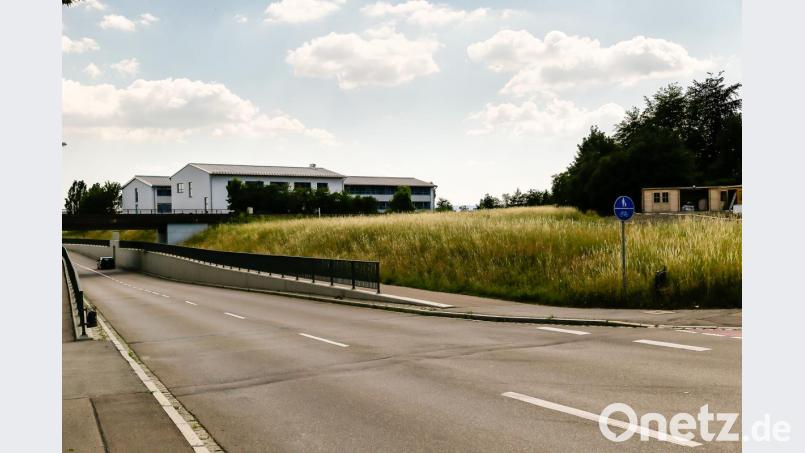 Auf dem freien Grundstück zwischen Hoher-Bogen-Straße (links), Bahnlinie (im Hintergrund) und der Glätzlstraße (Bebauung rechts) soll ein Mehrfamilienhaus mit 16 Wohnungen entstehen. Bild: Hösamer