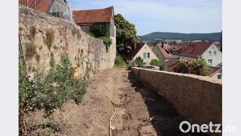 Markant ist die Mauer aus Bruchsteinen (rechts), die den Zwingerweg talwärts begrenzt. Auf diesem Bild erkennt man im Hintergrund den großen Esskastanien-Baum, der in den Zwingerweg integriert werden soll. Bild: Thomas Dobler