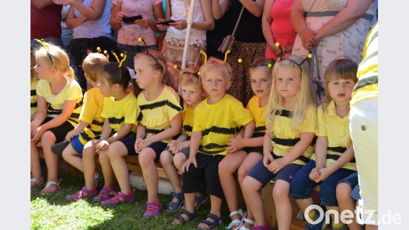 Auf einem Bauernhof ist allerhand geboten. Auf Augenhöhe mit Kuh &amp; Co. waren die Mädchen und Buben der Kindertagesstätte Don Bosco bei ihrem Auftritt am Pfarrfestsonntag. Bild: dob
