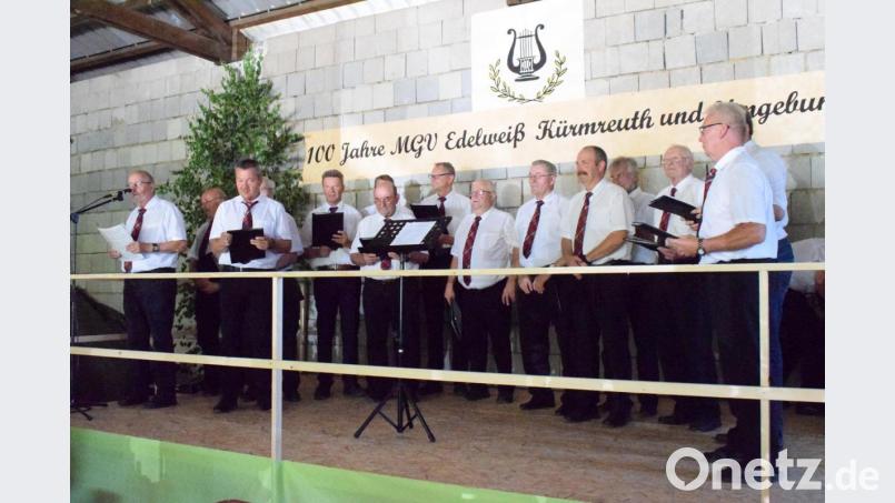 Der Jubelchor beim Liedernachmittag, der von Chorleiter Wolfgang Prasse (links) moderiert wird. Bild: wku