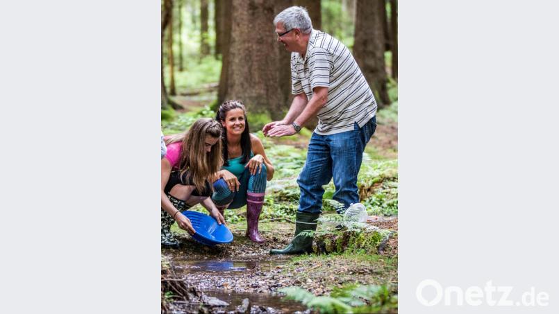 Günter Zithier erklärt, wie das Goldwaschen funktioniert. Bei „Immer wieder sonntags“ wird er Moderator Stefan Mross anlernen. Bild: exb/Oberpfälzer Wald