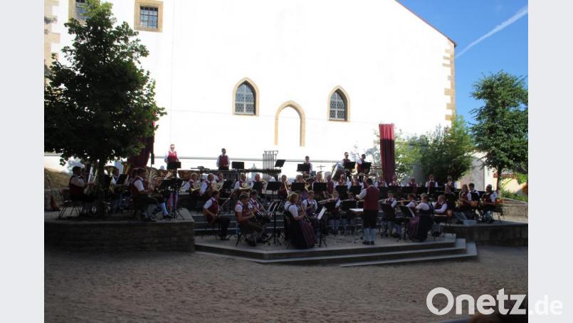 Das Ensemble hatte sich im Burghof einen schattigen Platz als Bühne für die Serenade ausgesucht. Bild: sns