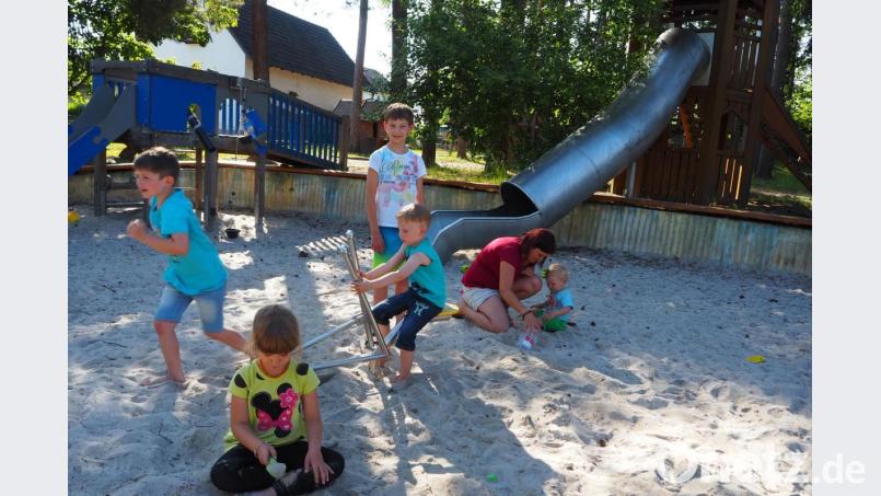 Der Spielplatz Feistelholz punktet mit guten Spielgeräten und ganz viel Schatten unter großen Bäumen. Bild: bl