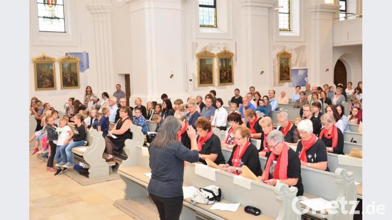 Unter Leitung von Petra Zilbauer spielt die Veeh-Harfen-Gruppe zwei Menuette beim großen Kirchenkonzert des Musikvereins in der Emmeramskirche. Bild: fjo