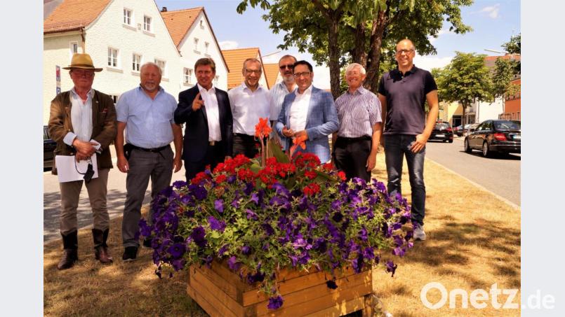 Bernhard Pscheid, Karl Meier, Abgeordneter Tobias Gotthardt, Gerhard Steiner, Karl Lorenz, Abgeordneter Rainer Ludwig, Hermann Schmid und Richard Mark Leighton-Myles (von rechts) vor dem Gespräch eröerten die Energiewende. Bild: arw