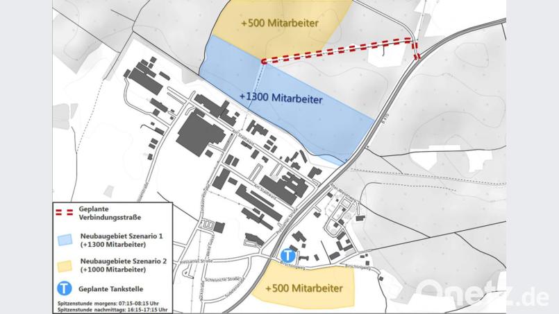 Übersicht bisheriges Gewerbegebiet und Erweiterung 1 und 2. Grafik: PB Consult GmbH