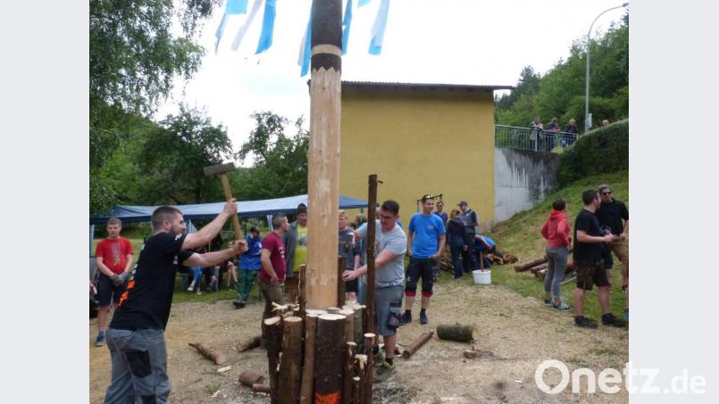 Für einen festen Stand wird der Baum verkeilt. Bild: fm