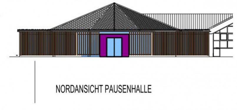 Um einen Ring mit einem Flachdach erweitert wird die Aula der Grundschule. Bild: Architekturbüro Kuchenreuther/exb