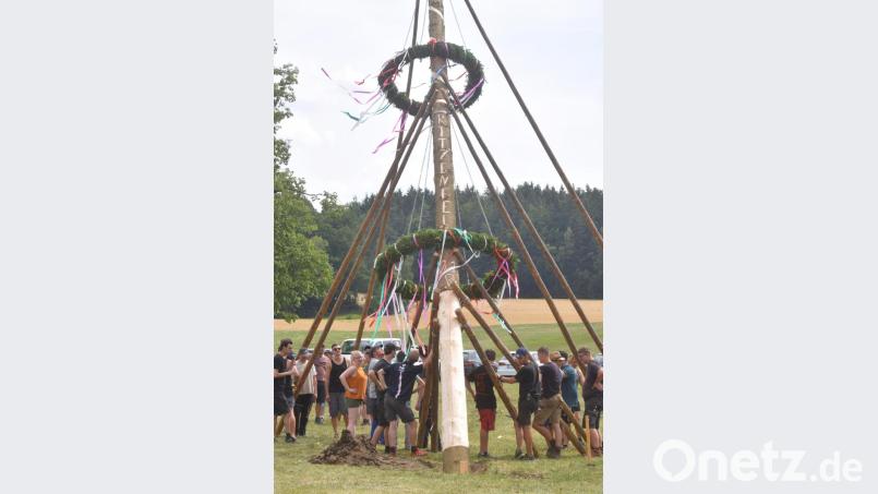 Zum 30-jährigen Jubiläum stellt die Kirwagemeinschaft Ritzenfeld einen prächtig gewachsenen Baum auf. Bild: no