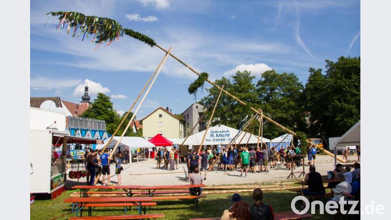 Auf das Kommando von Marco Brunner bugsieren die Burschen mit ihren Helfern den über 30 Meter langen Baum in die Senkrechte. Bild: Christian Skiefe