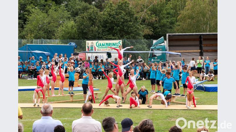 Vorführung bei der &quot;Bunten Wiese&quot;der Gruppe Grundschulgeräteturnen Mantel Bild: jma