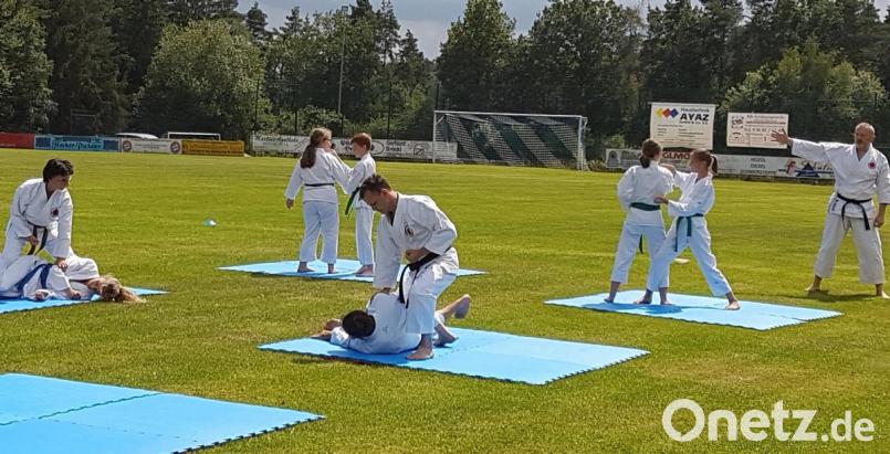 Die Karatekas zeigen am Sonntagnachmittag unter Regie von Abteilungsleiter Markus Reisnecker, was sie in harten Trainingseinheiten einstudiert haben. Bild: bgm