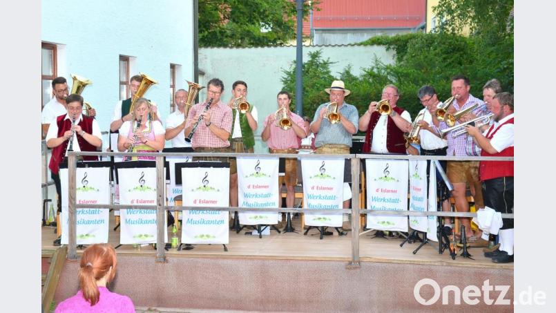 Eine tadellose Visitenkarte geben die &quot;Eslarner Werkstattmusikanten&quot; um ihren Chef Marco Procher (links) bei der Waidhauser Sommerserenade ab. Bild: fjo