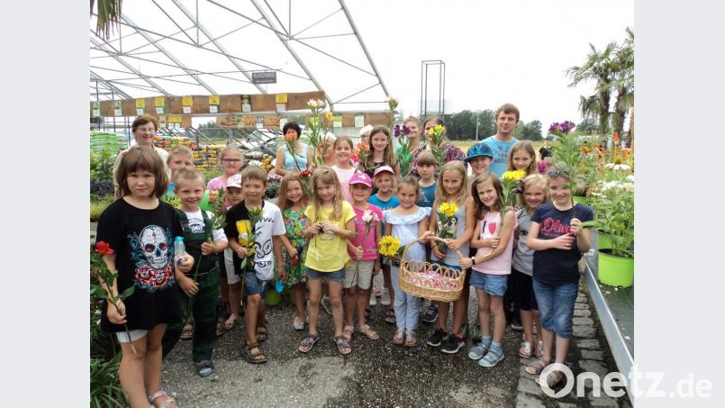 Die Mädchen und Buben hatten bei ihrem Besuch in der Gärtnerei viel Spaß. Bild: ksi