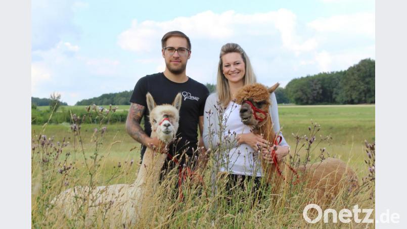 Anita und Michael Spangler aus Amberg haben die flauschigen Alpakas in ihr Herz geschlossen. Ein Leben ohne die MIni-Kamele können sie sich nicht mehr vorstellen. Bild: Evi Wagner