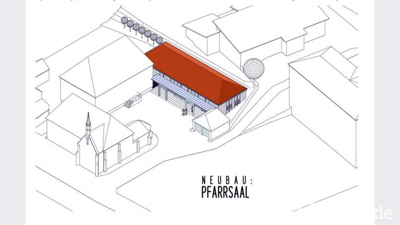Die Grafik des Architektenbüros Rembeck zeigt den neuen Pfarrsaal. Grafik: Architekturbüro Rembeck