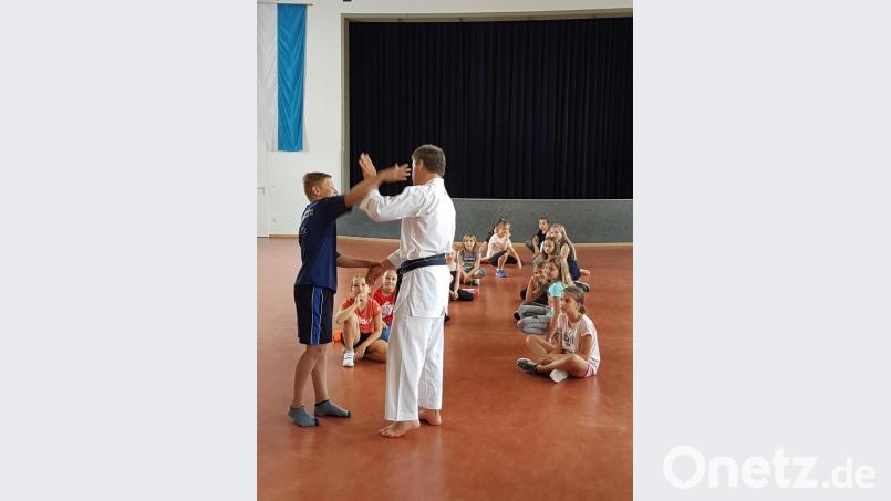 Der Elternbeirat der Volksschule hatte im Ferienprogramm-Beitrag einen Selbstverteidigungskurs für Kinder in der alten Turnhalle organisiert. Bild: exb
