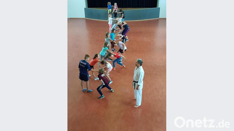 Der Elternbeirat der Volksschule hatte im Ferienprogramm-Beitrag einen Selbstverteidigungskurs für Kinder in der alten Turnhalle organisiert. Bild: exb