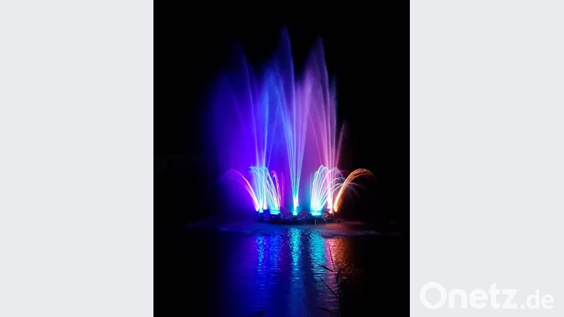 Die Lichtershow auf dem Dorfweiher von Letzau ist eine Besonderheit. Die Besucher genossen das Spektakel. Bild: zer