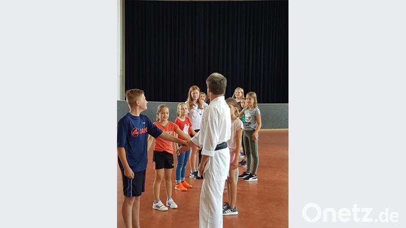 Der Elternbeirat der Volksschule hatte im Ferienprogramm-Beitrag einen Selbstverteidigungskurs für Kinder in der alten Turnhalle organisiert. Bild: exb