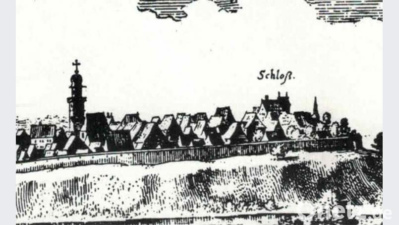 Der Stich von Merian aus der Zeit von 1644 bezeichnet das Eschenbacher Ämtergebäude sogar als "Schloß". Bild: exb