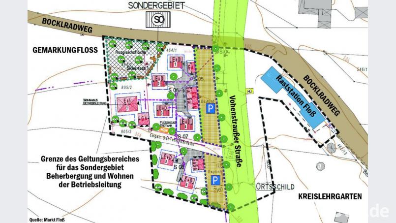 So sieht der neue Bebauungsplan aus, der das Sondergebiet &quot;Beherbergung und Wohnen&quot; ausweist. Bild: Markt Floß