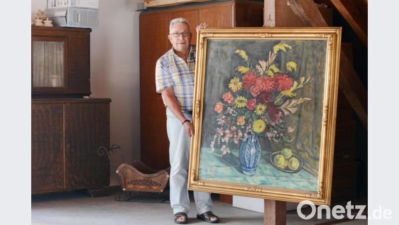 Fast mannsgroß ist das Stillleben von Benno Zuber, das Rudi Bäumler geerbt hat. Bild: Gabi Schönberger