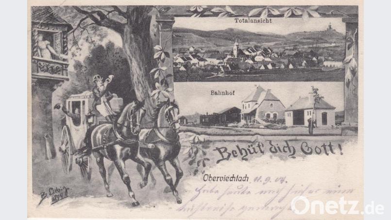 Auf dieser historischen Ansichtskarte von Oberviechtach aus dem Jahr 1904 ist die Postkutsche der Hingucker. Bild: Portner