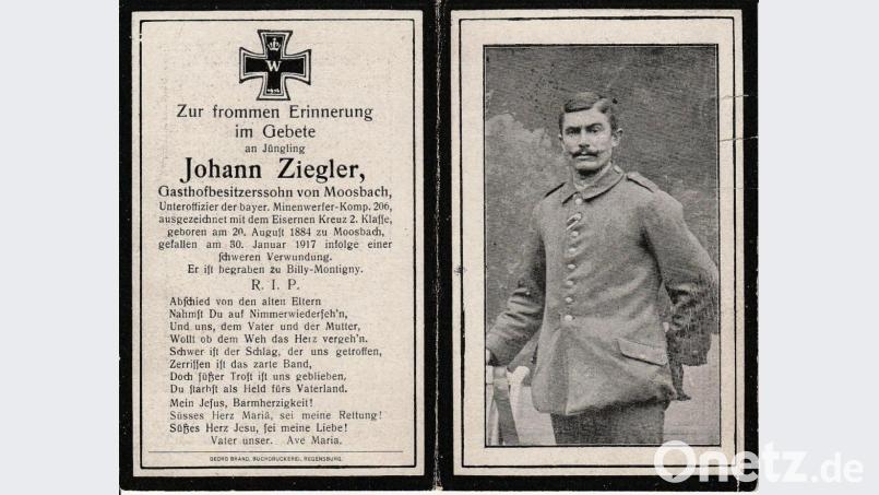 Der Gasthofbesitzersohn Johann Ziegler von Moosbach und Träger des Eisernen Kreuzes war 33 Jahre alt als er fiel. Bild: gi