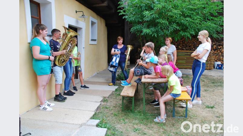 Beim Ferienprogramm des Musikvereins Ernestgrün im Sengerhof drehte sich alles um Musikinstrumente. Bild: enz